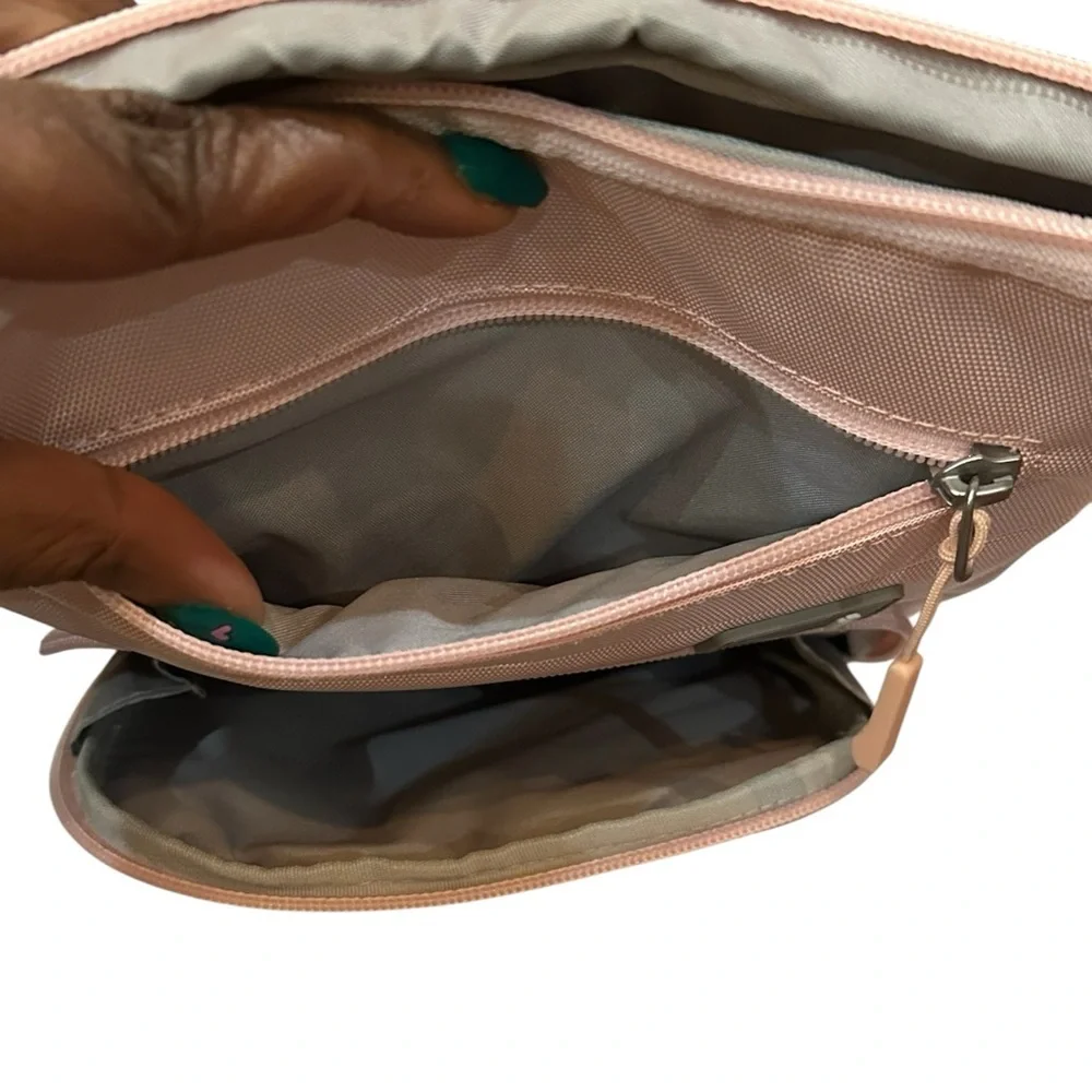 Compact Pink Messenger Bag for Men with Adjustable Gray Strap